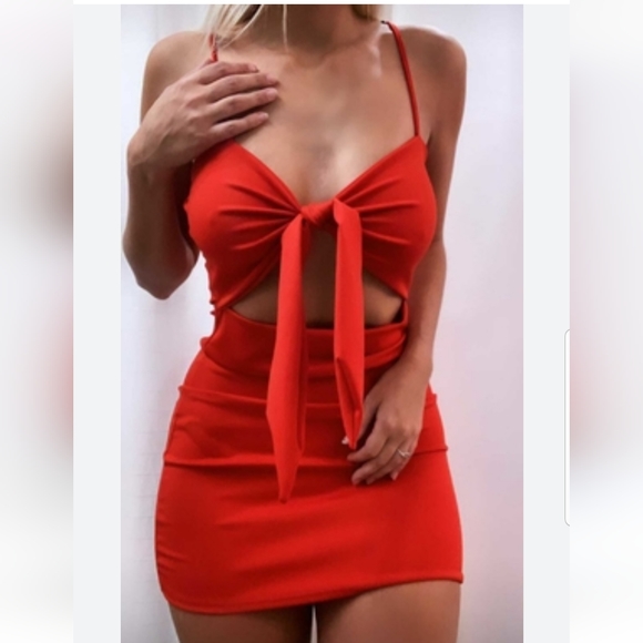Meshki Dresses & Skirts - Meshki Red Tie Knot Front Cut Out Bodycon Sleeveless Davina Dress Size Small